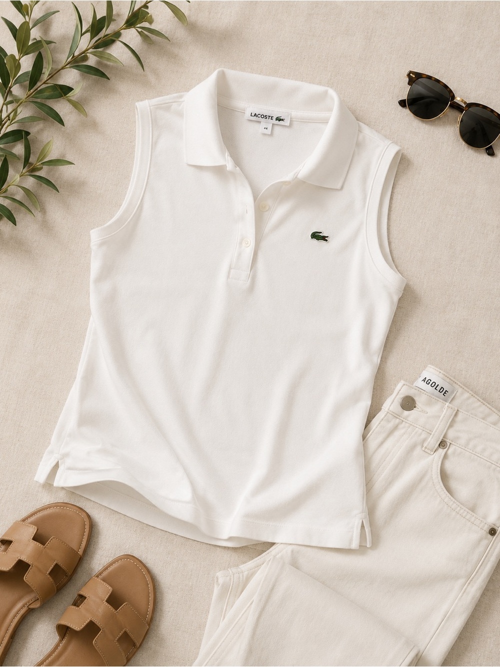 Lacoste | White Sleeveless Stretch Polo Top Women's Size 44 Cotton Blend Classic - Picture 2 of 6